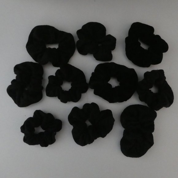 SET OF 10 | Solid Black Hair Scrunchies - Picture 1 of 4